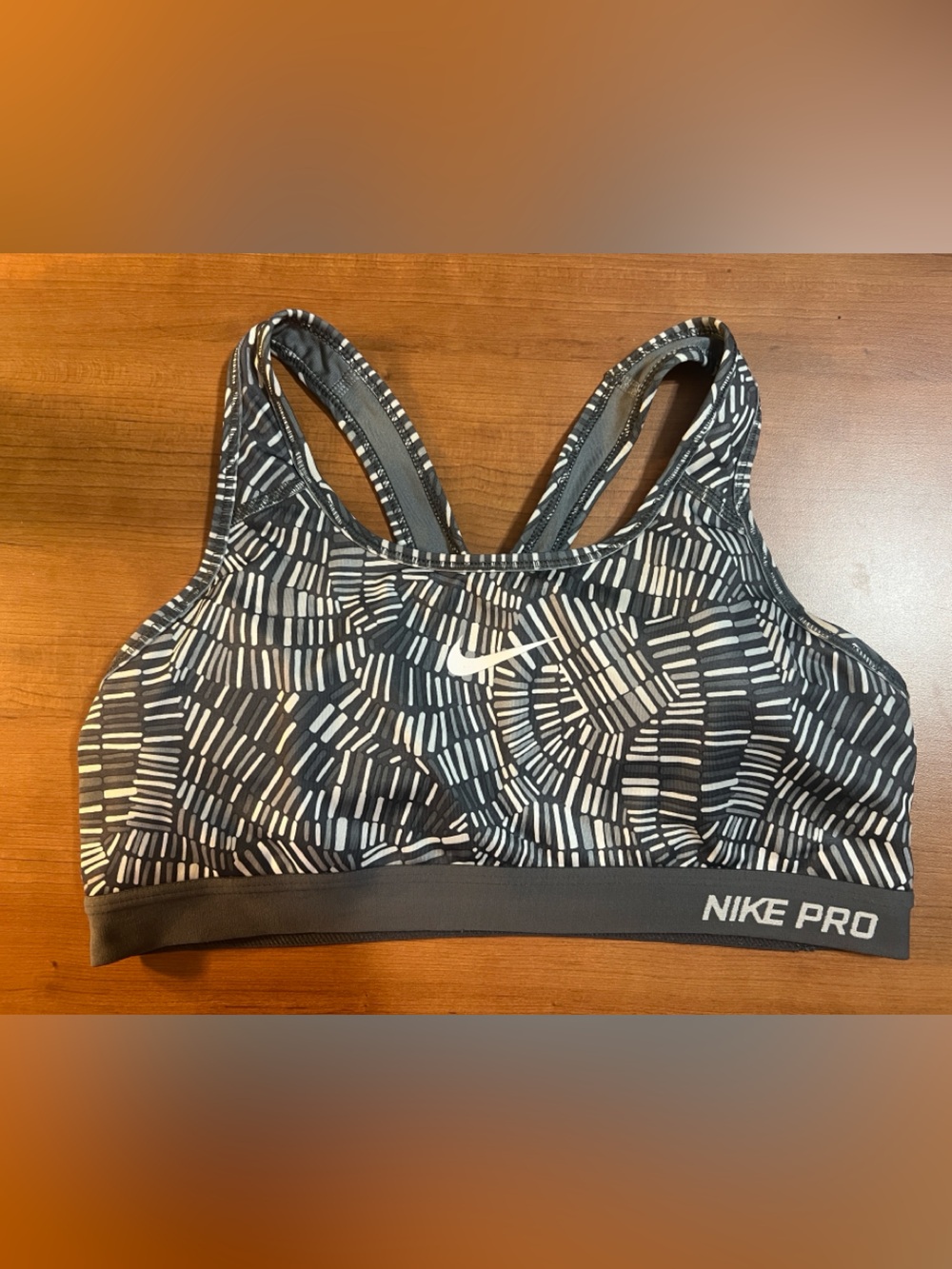 Nike Pro Sports Bra Large Dri-FIT Gray White Print Athletic Tank Removable Pads